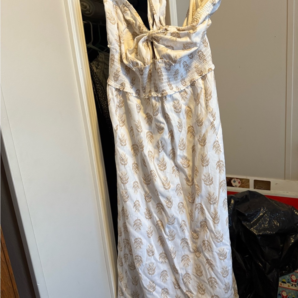 Old Navy Strapless Cream and Brown Dress